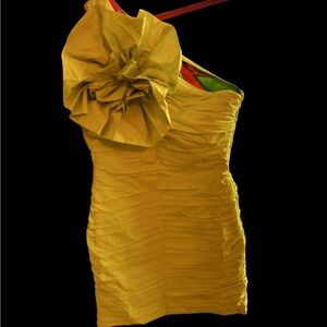 Chaouiche brand yellow ruching mini dress. Size M